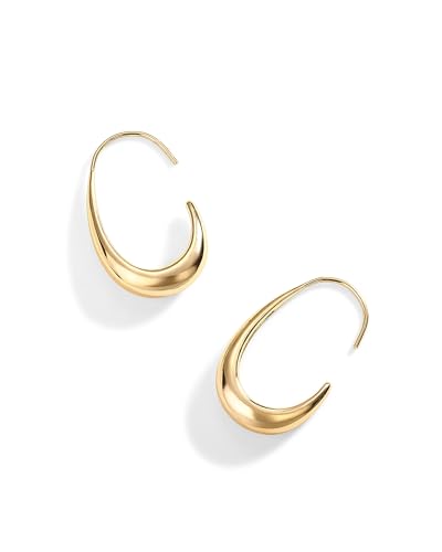 PAVOI 14K Gold Plated 925 Sterling Silver Post Lightweight Teardrop Hoop Earrings for Women | Small Oval Pull-Through Statement Earrings3