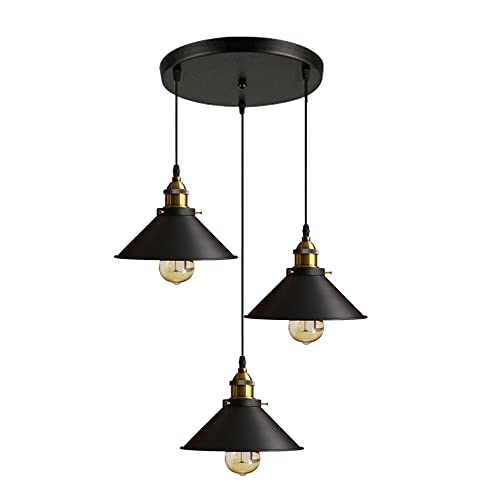 Luminaire suspendu industriel à 3 lumières en métal noir réglable pour îlot de cuisine
