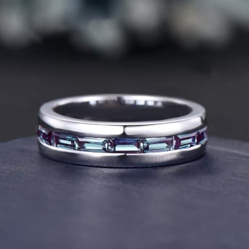 Black/White Gold Mens Alexandrite Polish Finish Wedding Band Baguette Cut Natural Alexandrite Band 6mm 7mm Vintage Half Eternity Ring for Father Husband Grandpa2