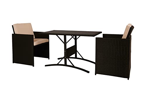 Bestmobilier - Salon de Jardin Encastrable Noir Fira - en Résine Tressée à la Main - Plateau en Verre Trempé - avec Housse de Protection - Coussins Déhoussables Beiges - 2 Places