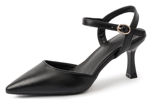 YooPrettyz Womens Closed Toe Ankle Strap Heels Slingback High Heel Dress Shoes Pointed Toe Pumps Shoes