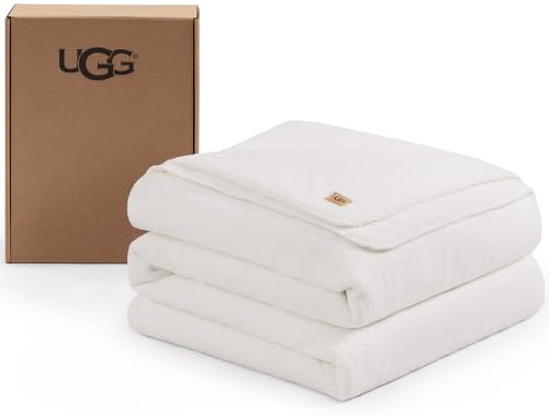 UGG Cobertor de pelúcia casal/queen, cobertor fofo de lã para cama, cobertor luxuoso e aconchegante para sofá, roupa de cama queen hipoalergênica lavável, 228 x 228 cm, neve branca (Whitecap)