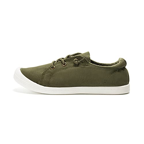 Image of FUNKYMONKEY Slip-On Canvas Sneakers for Women, Comfortable Lightweight Lace-Up Flat Casual Tennis Shoes Breathable Walking Shoes for Everyday Wear