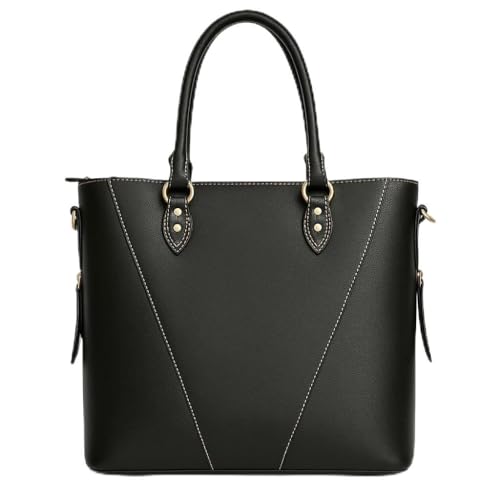 Bolsa de Couro Legítimo Feminina – Modelo Grande, Elegante e Espaçosa 068 (Preto)