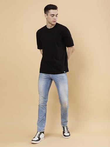 Image of POCKMAN Oversized Fit Mens Round Neck Cotton Blend Half Sleeve Plain T-Shirts.