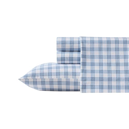 Image of Eddie Bauer - Full Bed Sheets, Cotton Flannel Bedding Set with Matching Pillowcases, Brushed for Extra Softness, Deep Pocket, Oeko-Tex Certified (Arrowhead Tartan Blue)