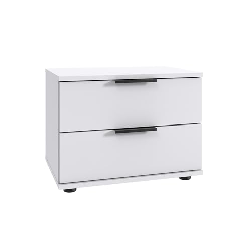 Baikal Mesita de Noche. Mesita Auxiliar. Ancho 52cm 2 Cajones. Mueble Dormitorio. Mueble Kit. Mesilla de Noche Blanca. Producto Alemán.