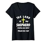 Damen Bibel Heilige Schriften Verse Christliches T-Shirt Psalm 23:1 Glaube T-Shirt mit V-Ausschnitt