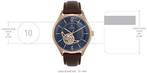 Titan Mens Analog Blue Dial Brown Band Leather Watch - Image 4