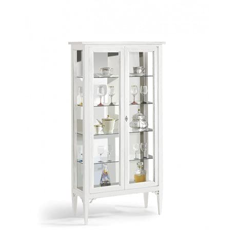 Mar.c.a. Design, Vitrina Salon, Vitrina Exposidora de Madera, Blanca - Mueble Salon y Mueble Cocina con Estantes de Vidrio Multiuso - Aparador Blanco Elegante 89x34x170, Estilo Clásico - Made in Italy