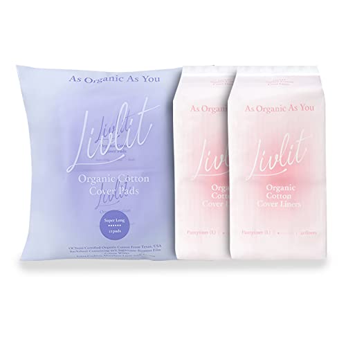 Livlit Organic Pads Bundle - Liners and Overnight Pads Sanitary Pads, 100% Chemical Free Organic Cotton, Comfortable