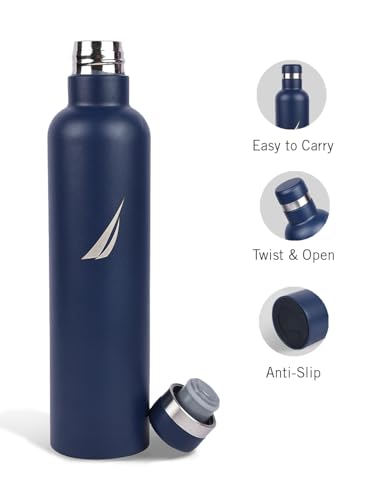 Image of NAUTICA Premium Leak-Proof Insulated Water Bottle - 1pc (Yacht)| 750ml | Stainless Steel Flask with 24 Hours Temperature Retention | Ideal for Travel, Gym, Office Use Oreo Big Solid-denimblue