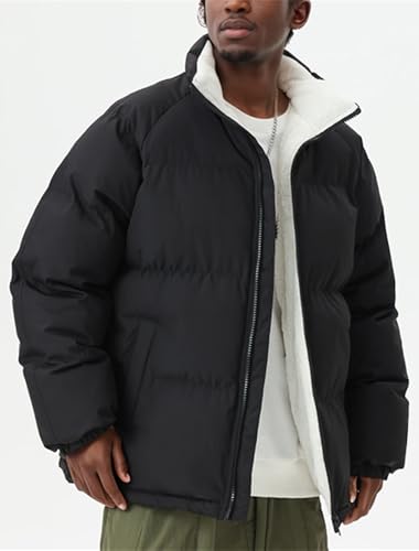 hathne Men's Winter Warm Fleece Lined Jacket Lightweight Thick Stand Collar Full Zip Jacket Coat2