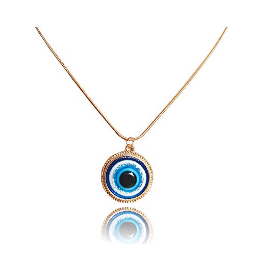 RUIZHEN Turkish Crystal Evil Eyes Pendant Necklace for Womens Jewelry Gold Color Clavicle Chains Necklaces (Gold)