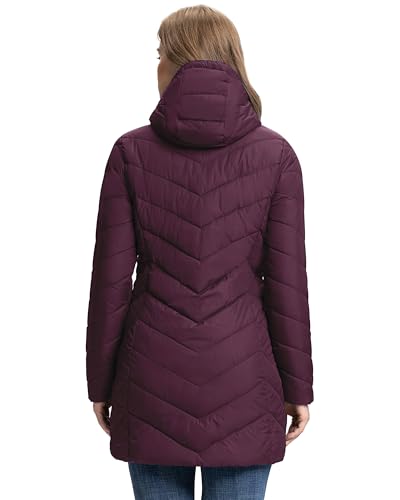 Outdoor Ventures Damen Wintermantel Langer Warmer Steppmantel Leicht Parka Wasserdicht Winterjacke mit Kapuze Funktionsjacke Übergangsjacke Weinrot XL