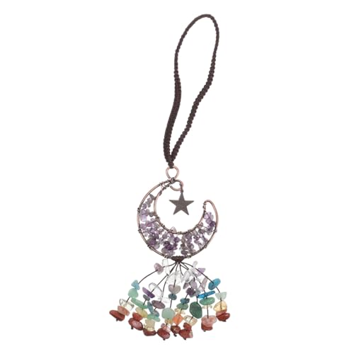 Happyyami Moon Crystal Suncatcher Prism Ornament Handmade Amethyst Hanging Decoration for Home and Car Dynamic Tassel Design Celestial Decor for Living Room and