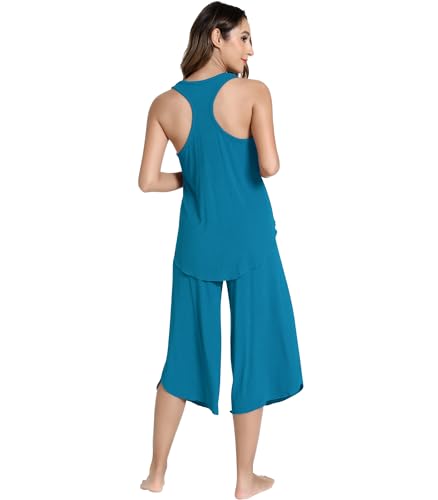 Image of NACHILA Bamboo Viscose Pajamas for Women Racerback Tank Capri Set | High Side Slits Design, Unrestricted Movement, Cooling Feel, Relaxed Loose Fit, for Hot Sleepers