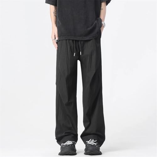 Men Streetwear Trousers Solid Color Harajuku Cargo Pants Elastic Waist Straight Men's Pants3