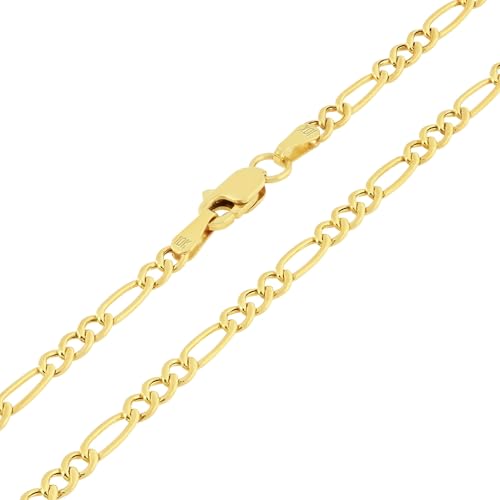 Nuragold 10k Real Yellow Gold Figaro Link 2.5mm Chain Necklace (16