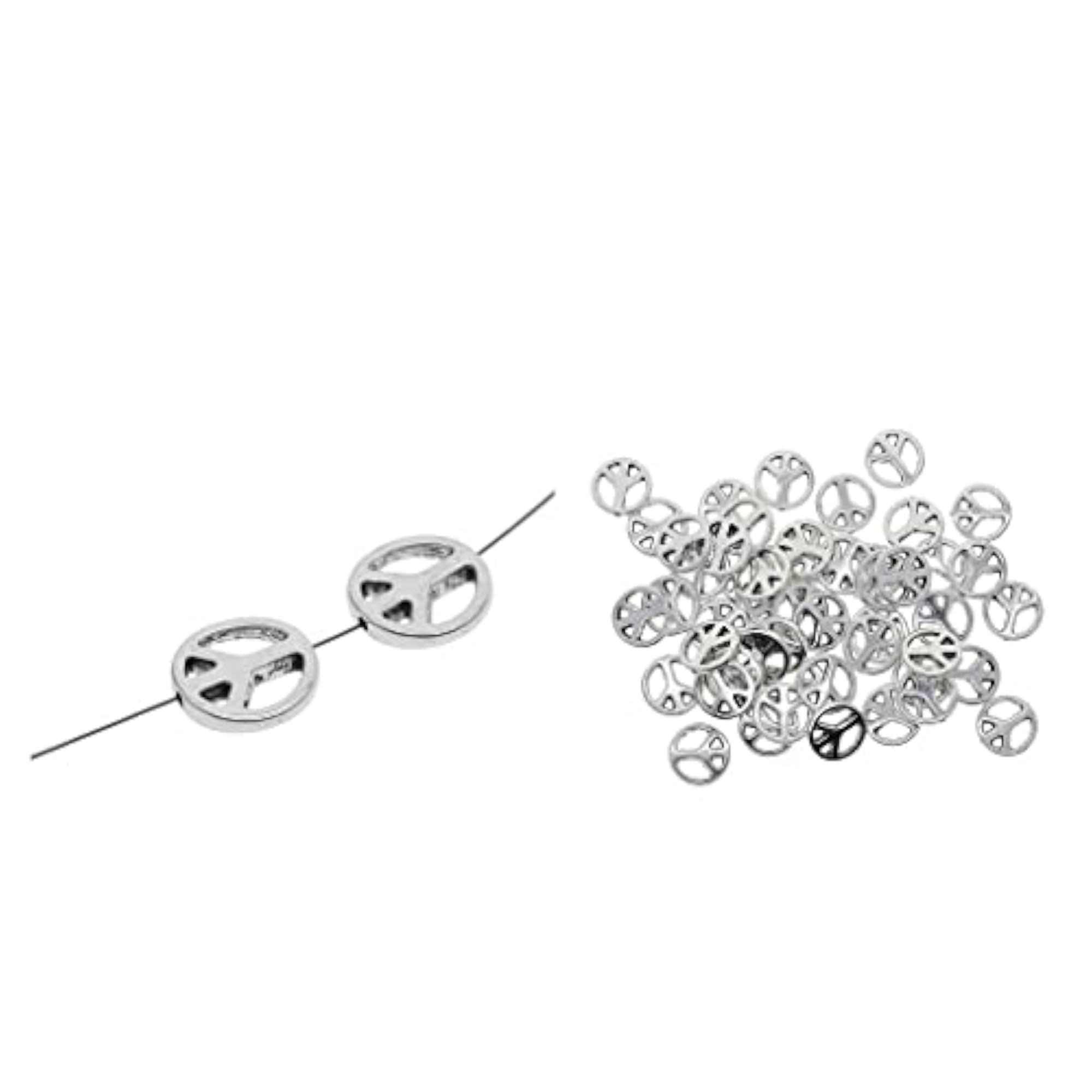 50 Pieces Tibetan Silver Peace Symbol Charm Beads
