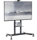 ONKRON Supporto TV da Pavimento 55-90 Pollici, Carico Totale 90 kg, VESA 200x200-800x600 mm, Carrello Porta TV con Ruote, Mobile, con Ripiano AV e Camera, Universale, Colore Grafite TS1871-G