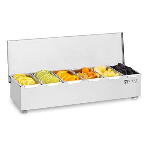 Royal Catering Condiment Holder RCCBS 5 (Stainless Steel, 6 containers, Capacity per Container: 450 ml, Stainless Steel lids, 45,2 x 15 x 8,8 cm) Cover