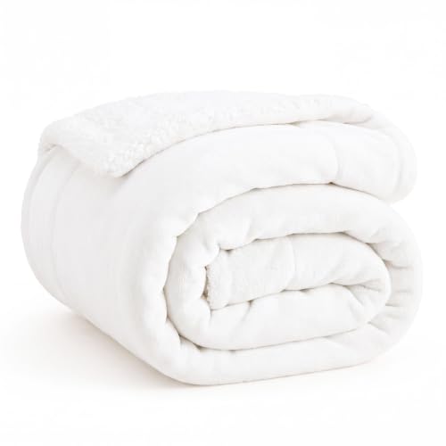 Image of Bedsure GentleSoft Sherpa Fleece Throw Blanket for Couch, Non-Heated, Thick and Warm Throw for Women and Men, Soft Fuzzy Plush Blanket for Winter, Bright White, 50x60 Inches