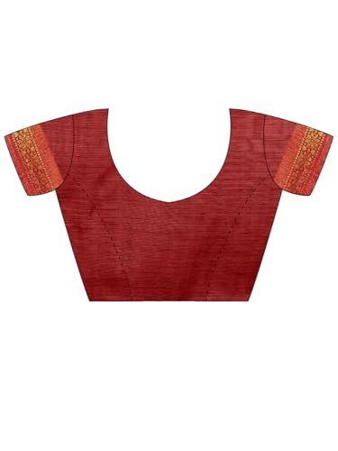 Image of AKHILAM Women's Pure Soft Spun Cotton Lichi Silk Saree For Women With Attach Unstitch Blouse Piece