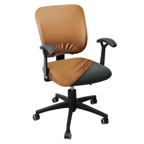 Image of HOKIPO Office Chair Cover for Task Chair - 140 GSM Stretchable Fabric - Anti-Slip & Washable - Fits Small Office Chairs Without Headrest, Caramel Brown (AR-6203-SBRN)