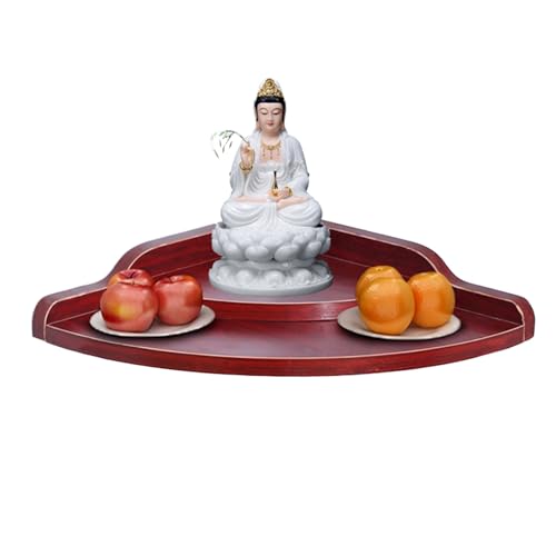 Mesa de altar budista, mesa de Pooja de madera maciza para incienso y meditación, estante de altar pequeño montado en la pared, diseño de ahorro de espacio