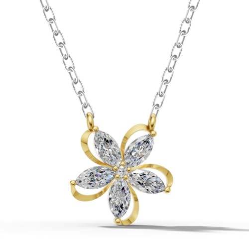 Image of Zarkan Jewellery 925 Silver Hallmark Silver Gold Plated Camellia Flower Necklace