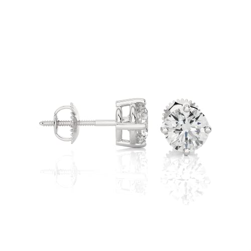 1/4 to 1 1/2 Carat Diamond Round Stud Earrings for Women in 14k White or Yellow Gold (G-H, I2, cttw) 4-Prong Setting and Screw Back by Privosa Fine Jewelry