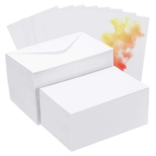 PATIKIL 50 Sets Pure Cotton Watercolor Cards 140lb/300 GSM Postcards with Envelopes for Art Painting Creative Thank Notes, 4x6 Inch
