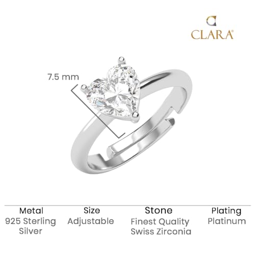 Image of Clara 925 Sterling Silver Heart Solitaire Pendant Earrings Chain Bracelet Ring for Women & Girls| Platinum Plated | Gift for her