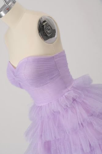 Zepumen Sparkly Tulle Homecoming Dresses for Teens 2025 Strapless Tiered Short Prom Cocktail Party Gowns4