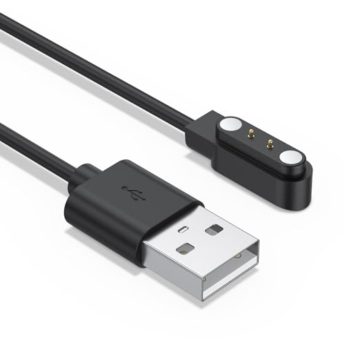 Mugust Cargador Magnético para Reloj Inteligente (2 pines 4mm) para YAMAY SW022, AGPTEK LW11, Ticwatch GTX, Haylou LS05 Cable de Carga USB Repuesto para Reloj Inteligente Accesorios(USB 100cm)