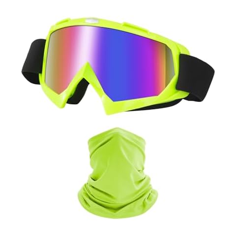 LJDJ Motorcycle Goggles Dirt Bike ATV Off-Road Riding Motocross Glasses with Sun UV Protection Neck Gaiter Face Cover (Green/Colorful Lens) Cover