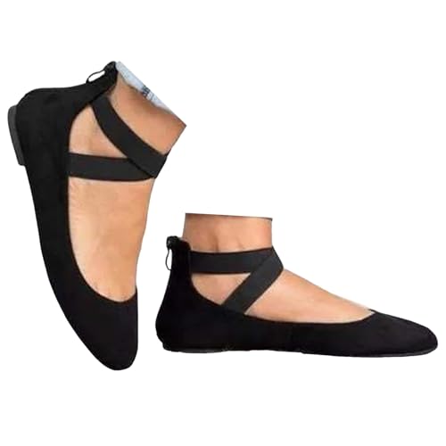Women's Flats Comfortable Fashion Shoes for Women with Elastic Ankle Straps Dressy Ballerina Closed Toe Casual Slip On Loafers Classic Ballet Work Wedding Office Yoga Flat Shoes