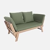 Extérieur & intérieur sweeek - Banquette de Jardin Kaki 2/3 Places JALANCE. accoudoirs modulables 155/200x72x74.5cm