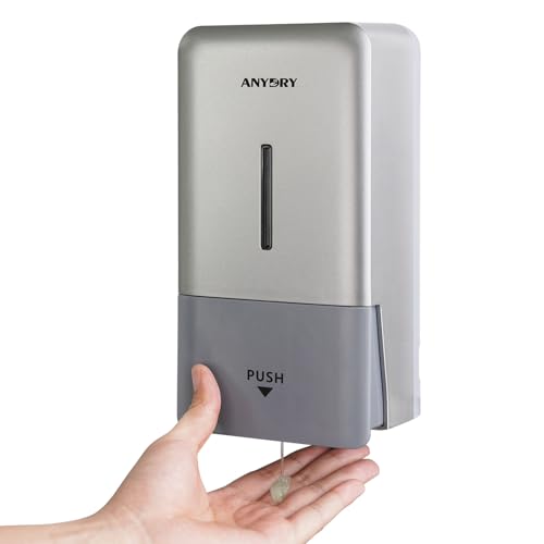 Image of anydry Liquid Hand Soap Dispenser Wall Mounted 27oz Large Capacity Silver | Durable ABS Material, Flexible Installation, Ideal for Commercial Bathroom, Easy Refill Wide Opening
