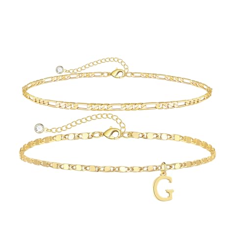 Image of CAROVO Initial Ankle Bracelets for Women 14K Gold Plated Anklets Letter A To Z Waterproof Layered Anklets for Women Summer Jewelry Gifts