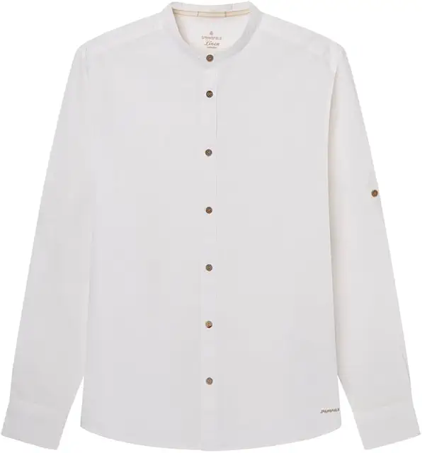 Camisa de Lino Hombre con Cuello Mao - Manga Larga Regular Fit