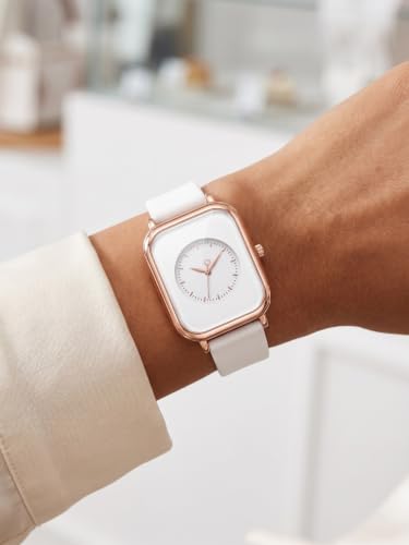 Image of Premium Rose Gold Square Analog Watch for Women & Girls | Stylish Stainless Steel Strap | Elegant Heart Second Hand | Trendy Ladies Wrist Watch under 500 | Square Case Design | Perfect for Casual | Affordable Fashion Watch for Girls