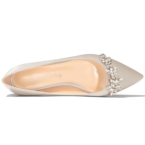 NobleOnly Womens Low Heel Close Pointed Toe Slip-on Rhinestone Crystal Flats Shoes Dress Casual Office Satin Pumps 0.4 Inches Heels4
