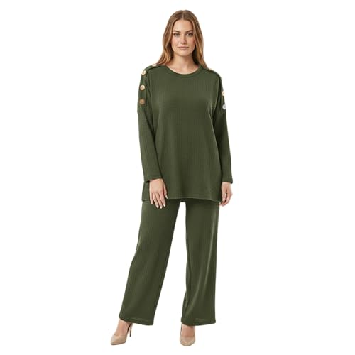 Ensemble 2 pièces pour femme en taille 36-50 avec haut boutonné et pantalon