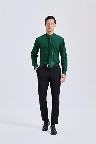 Image of HISDERN Mens Dress Shirt with Tie Pocket Square Set Classic Button Down Shirt Matching Tie Long Sleeve Shirts