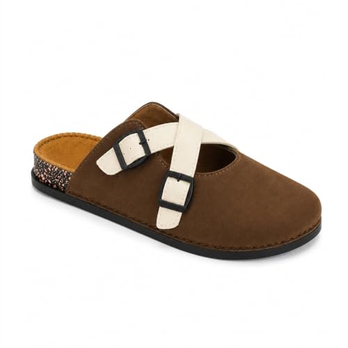 Image of layasa Men Cross Strap Clog Slipper | Colourblock Buckle Strap Slip-On Casual Slippers | Men's Mule Clogs /Closed-Toe Slippers