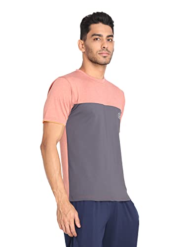 Image of CHKOKKO Men's Round Neck Gym T-Shirt Self Rust Dark Grey Orange M