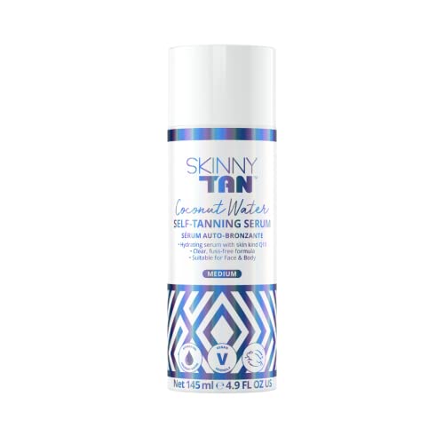 Skinny Tan Coconut Water Self-Tanning Serum - Colourless, No Transfer, Clear Formula - Blends Easily and Hydrates Skin - Non-Sticky and Fast-Absorbing - Delicious and Vanilla Scent - Medium - 150 ml
