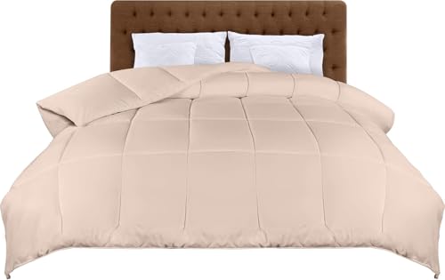 Image of Utopia Bedding Comforters 220 x 240 Size, All Season Duvet Insert, Down Alternative Box Stitched Bed Comforter with Corner Tabs, Machine Washable (Beige)